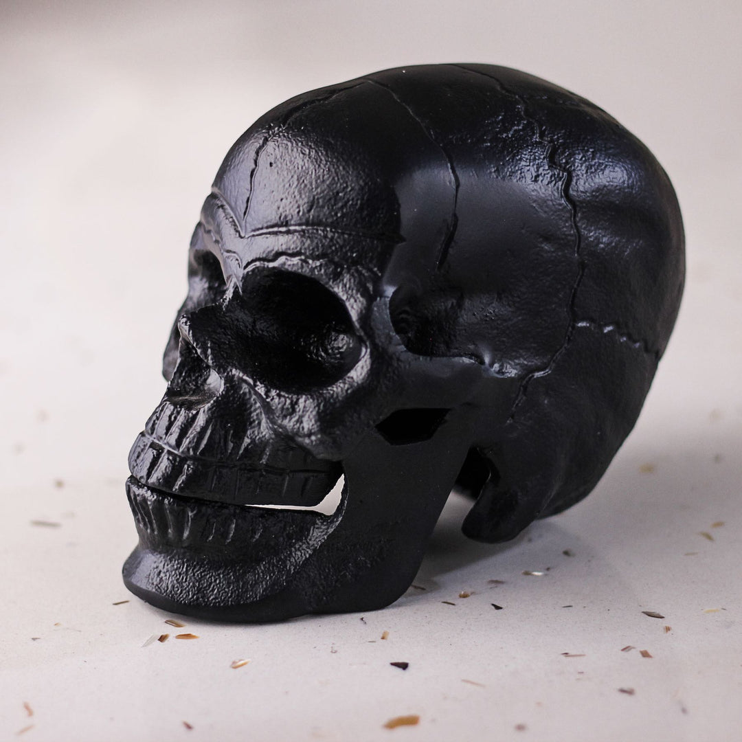 metal black skull sculpture