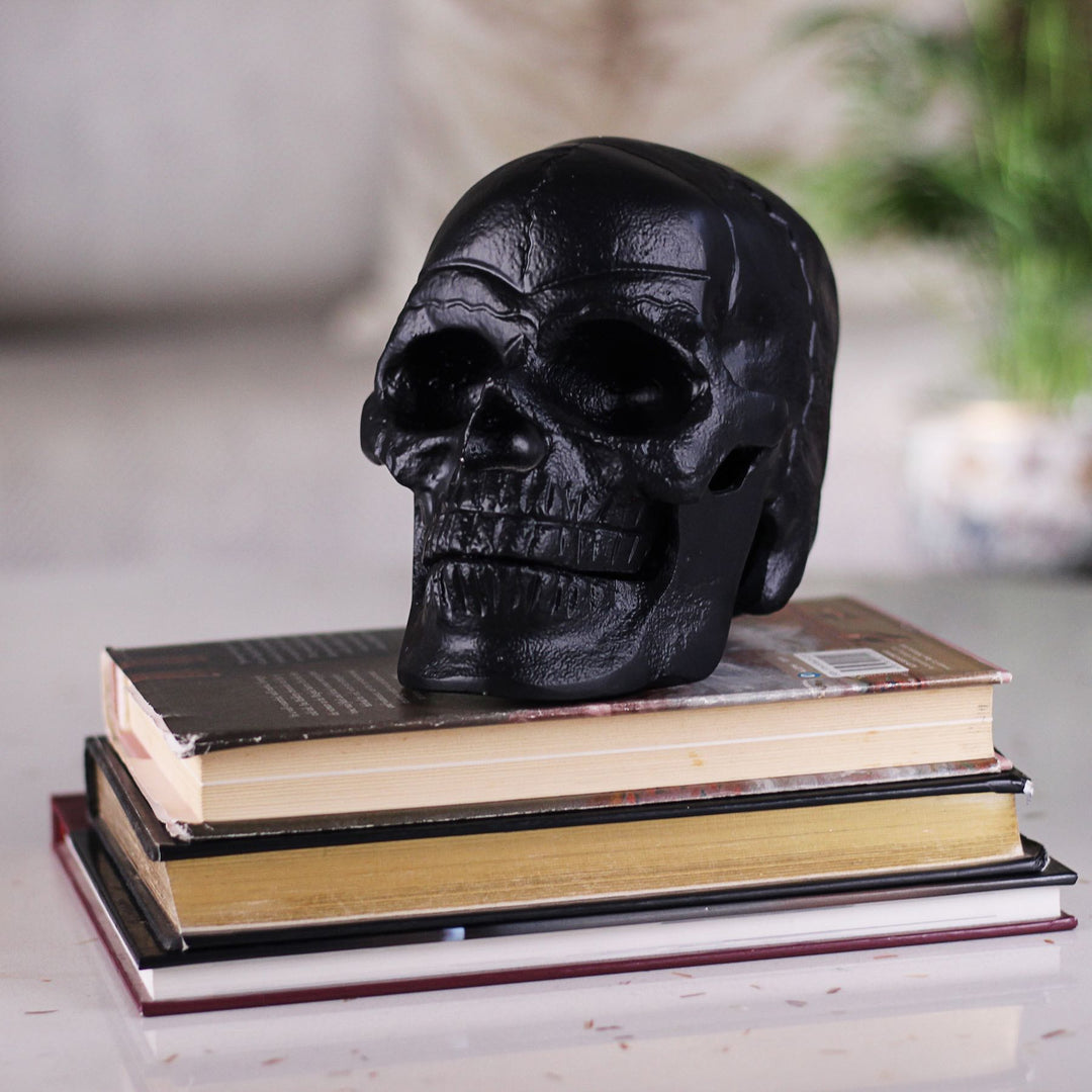 metal black skull sculpture