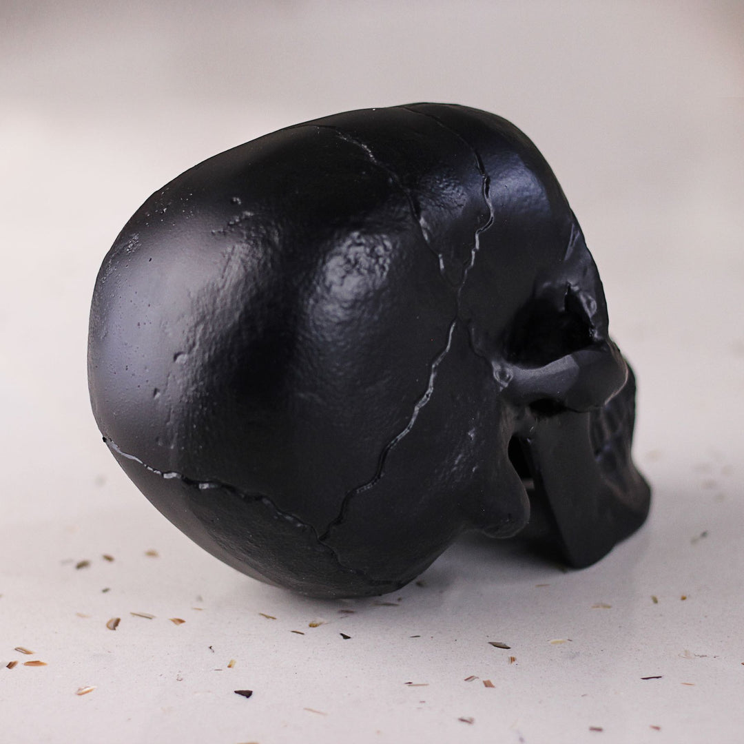 metal black skull sculpture