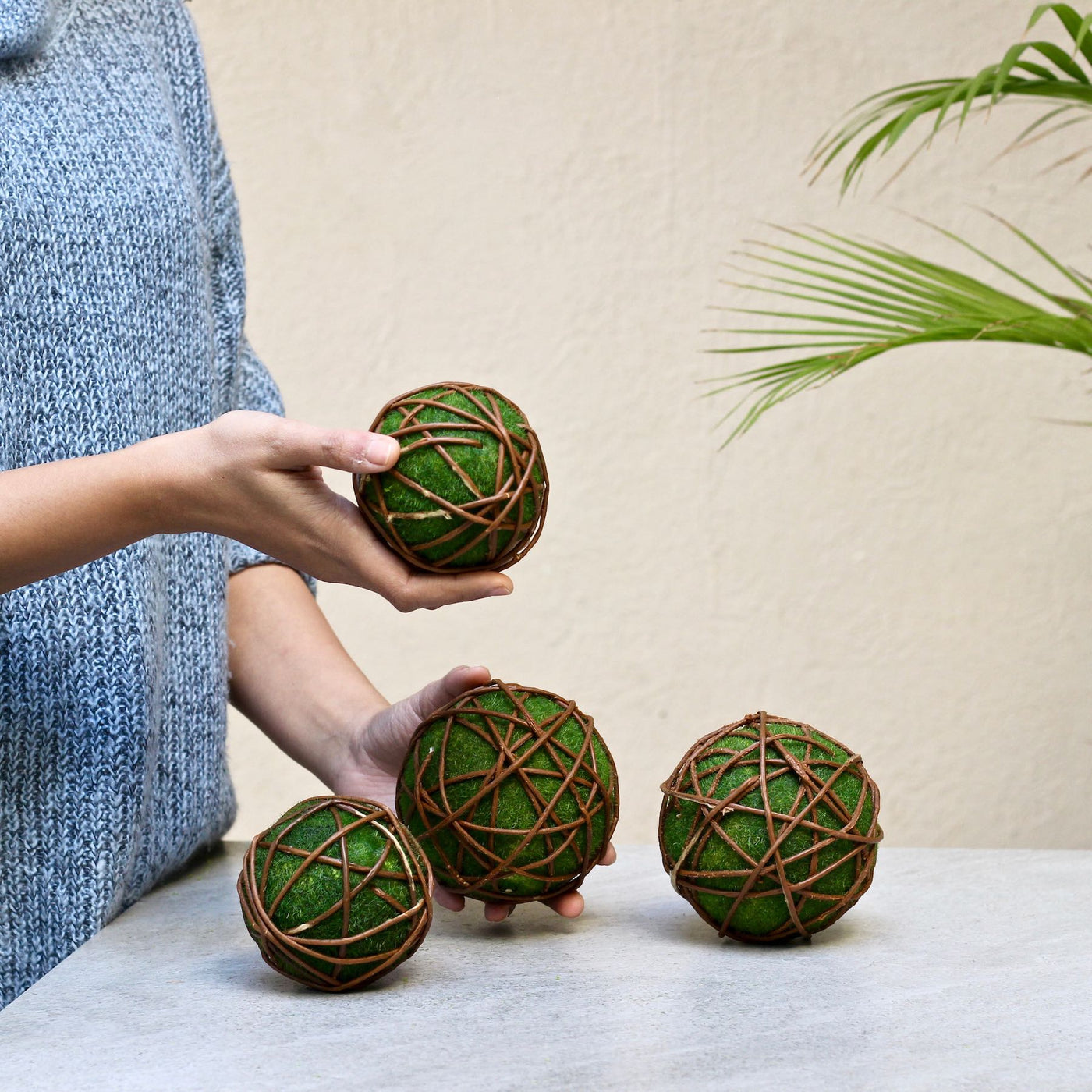 cane and artificial moss balls