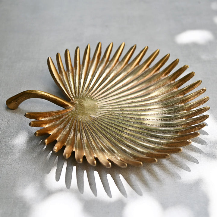 palm leaf shaped metal platter 