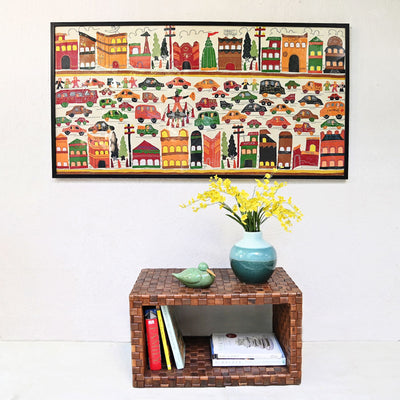 hand-stitched wall art with frame