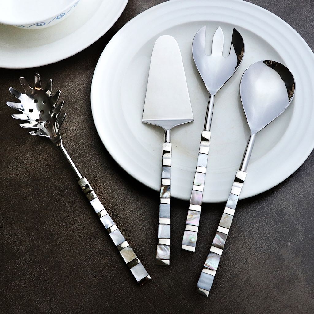 serving cutlery set made of mother of pearl