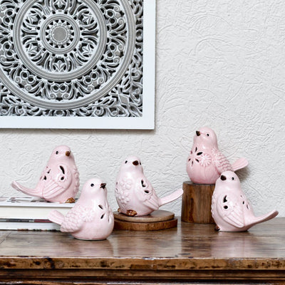 pink ceramic birds showpiece