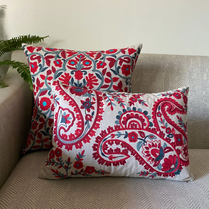 embroidered pink floral cushion cover