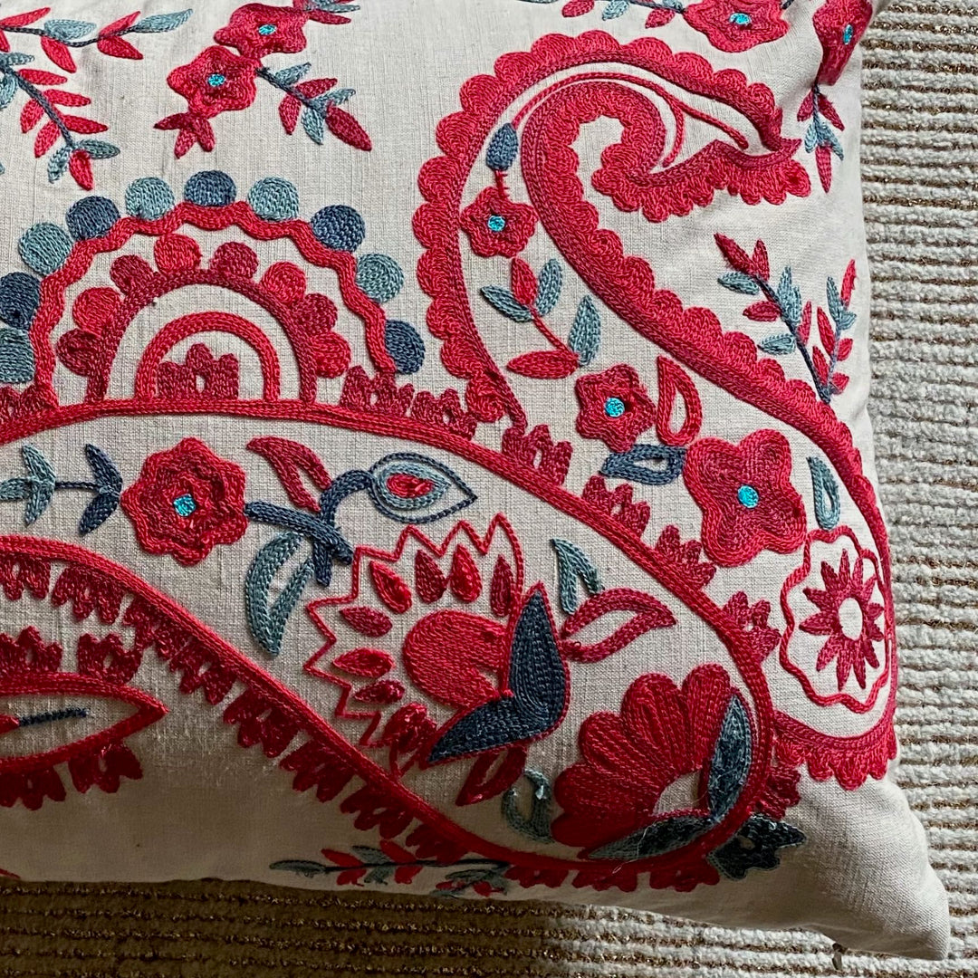 embroidered pink floral cushion cover