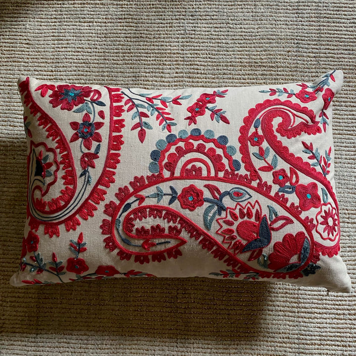 embroidered pink floral cushion cover