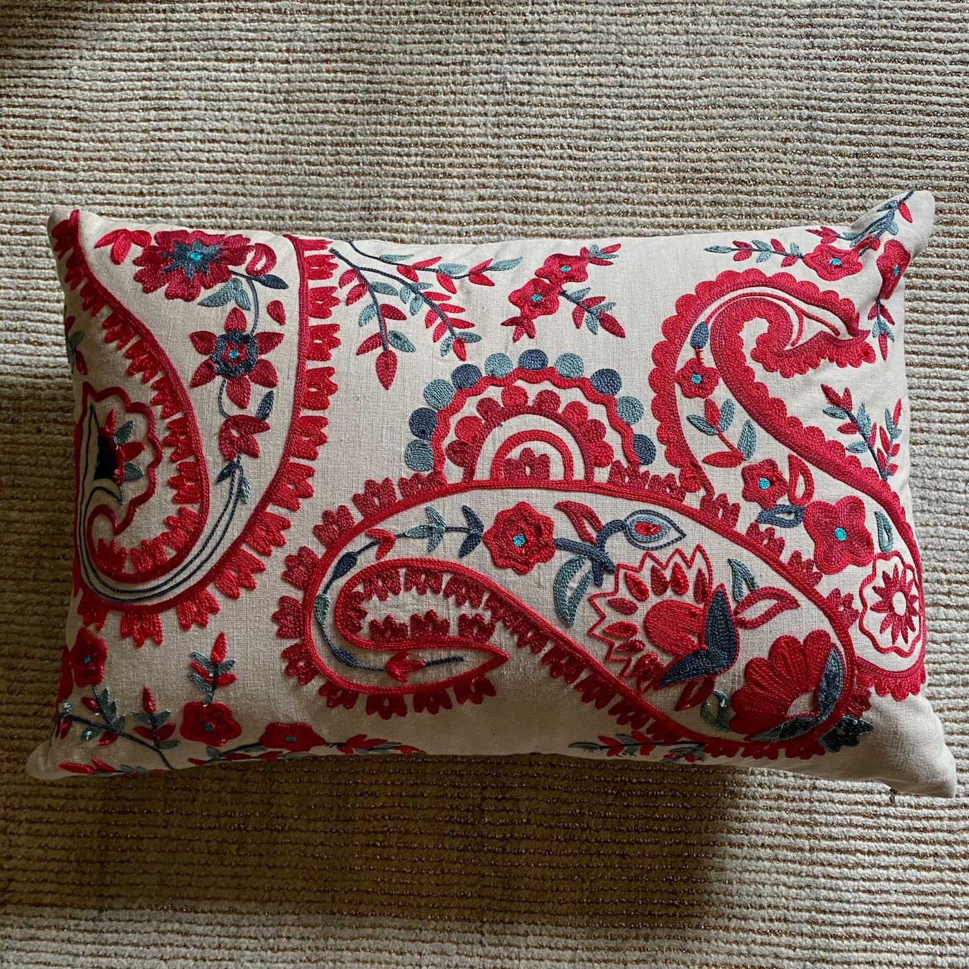 embroidered pink floral cushion cover
