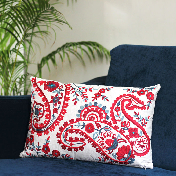 embroidered pink floral cushion cover