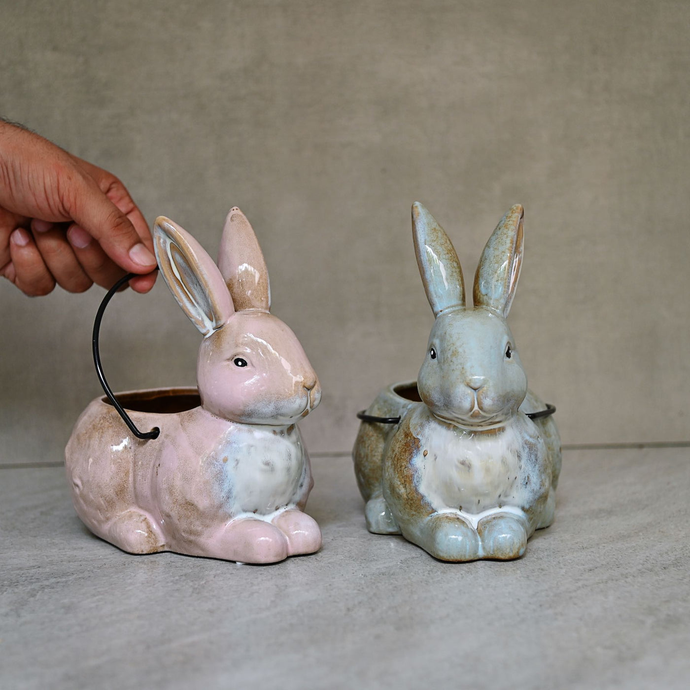 Rabbit Ceramic Planter Pair
