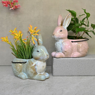 Rabbit Ceramic Planter Pair