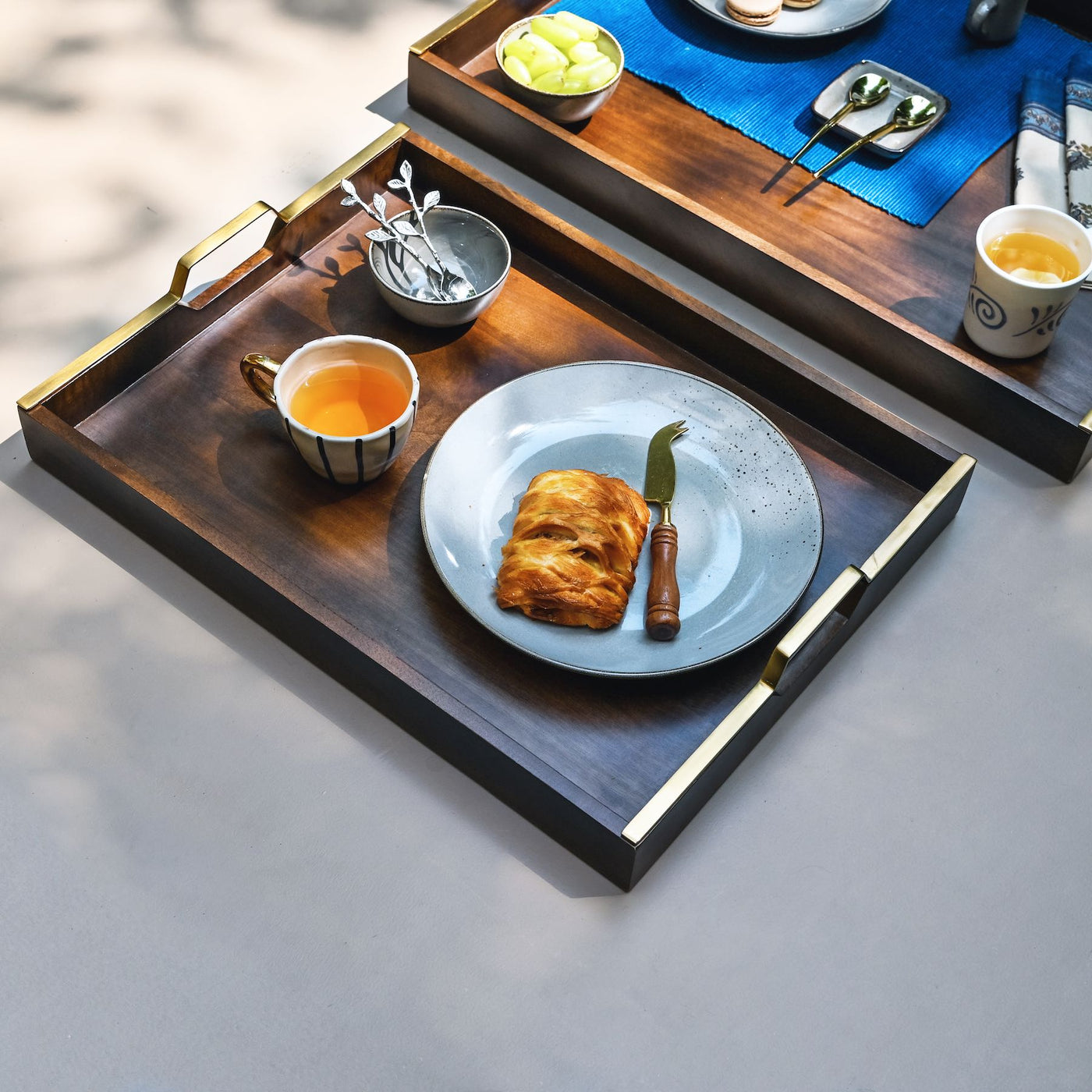Large Rectangular Wood Tray with Handles