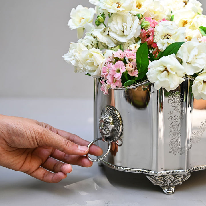 brass and steel indoor planter