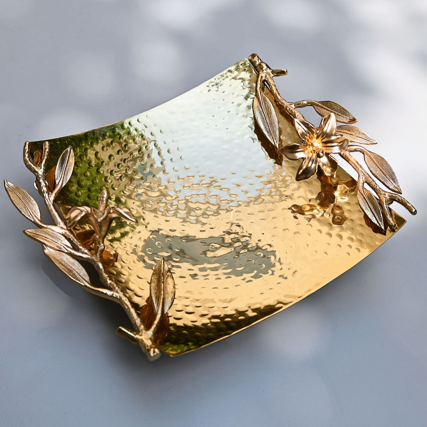 Square Floral Platter Gold