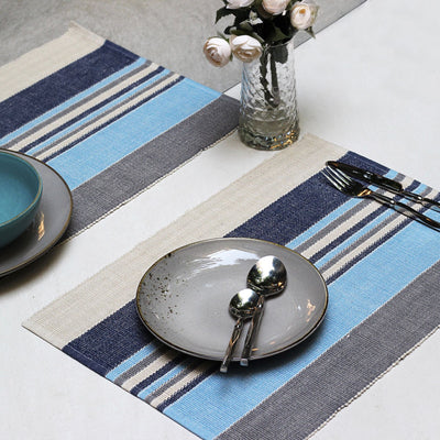 striped blue cotton table mat