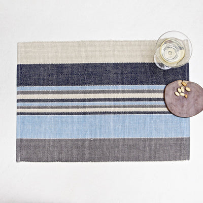 striped blue cotton table mat