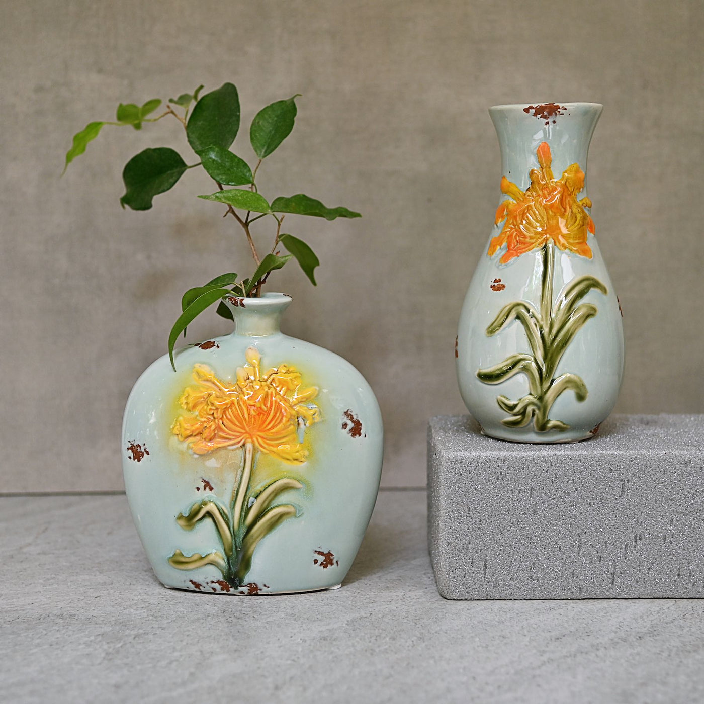 Sunflower Ceramic Vase Pair