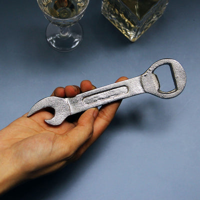 metal wrench shaped bottle opener