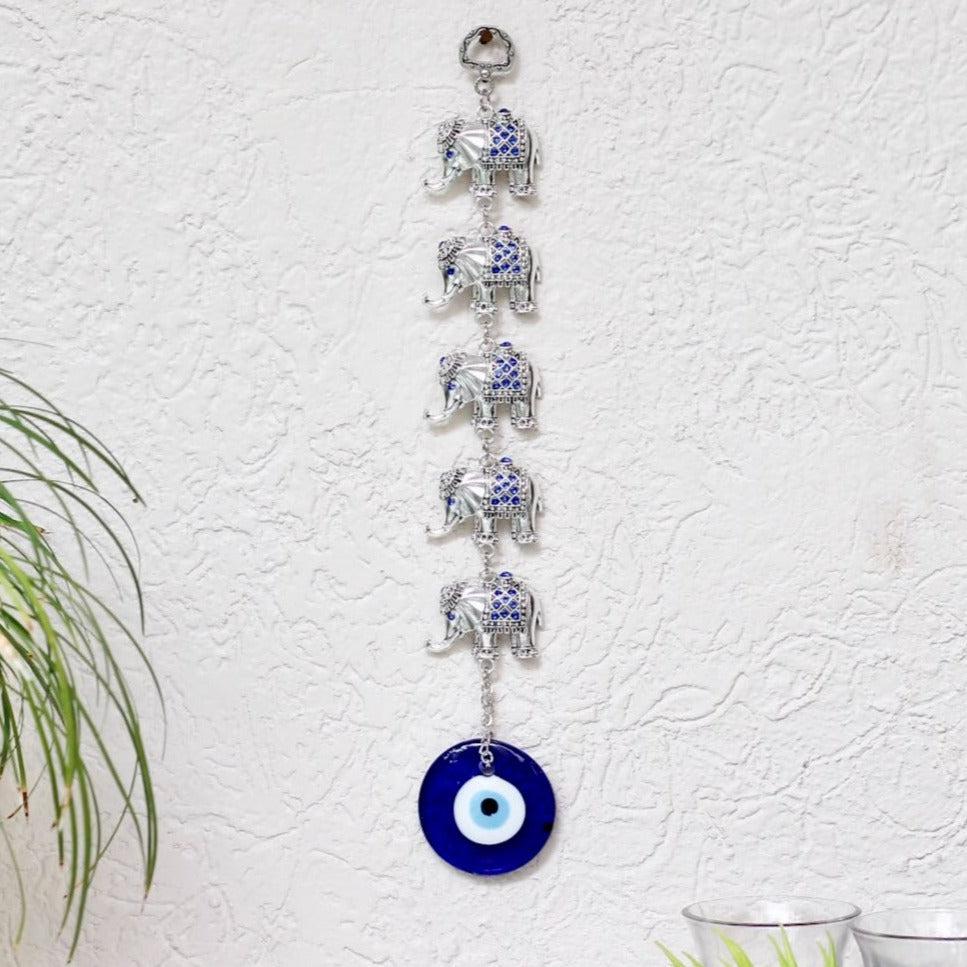 Turkish hanging owl evil eye charm with blue glass
