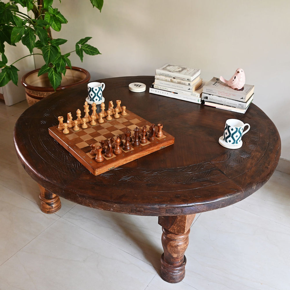 round wooden coffee table