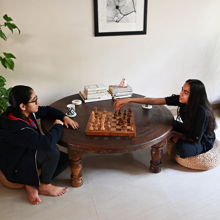 round wooden coffee table