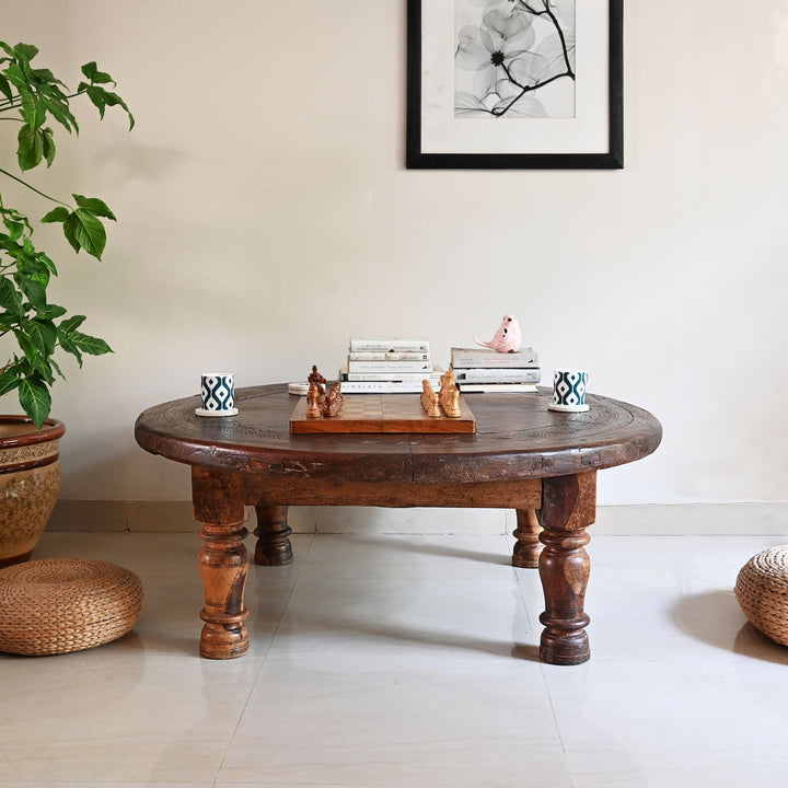 round wooden coffee table