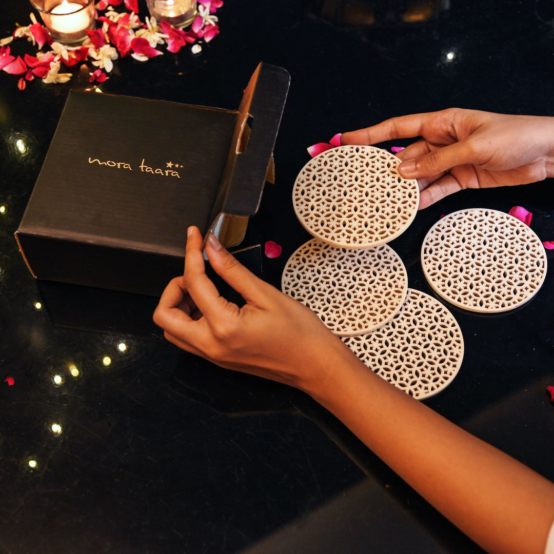 round white coasters with cutwork