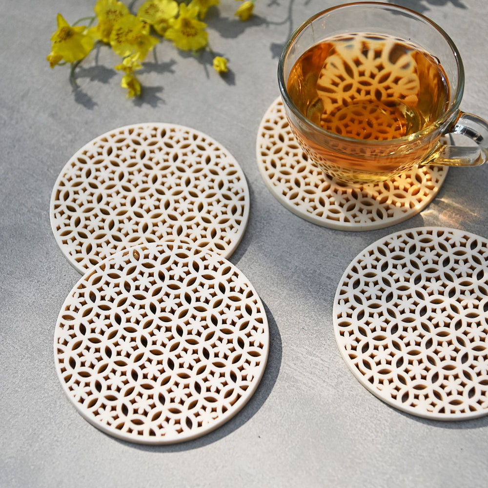round white coasters with cutwork