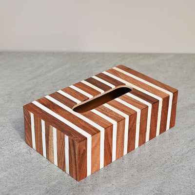 wooden tissue box with stripes